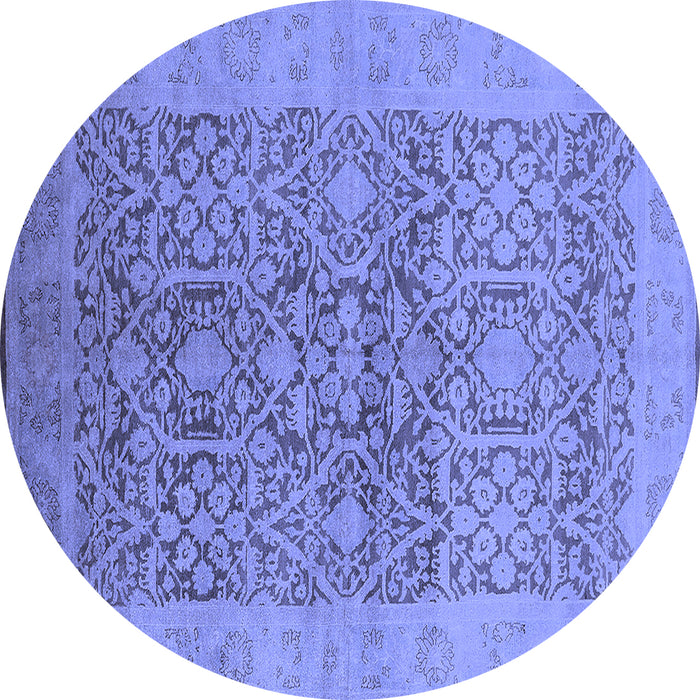 Round Machine Washable Oriental Blue Traditional Rug, wshurb877blu