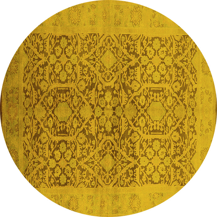 Round Oriental Yellow Traditional Rug, urb877yw