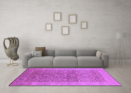 Machine Washable Oriental Purple Traditional Area Rugs in a Living Room, wshurb877pur
