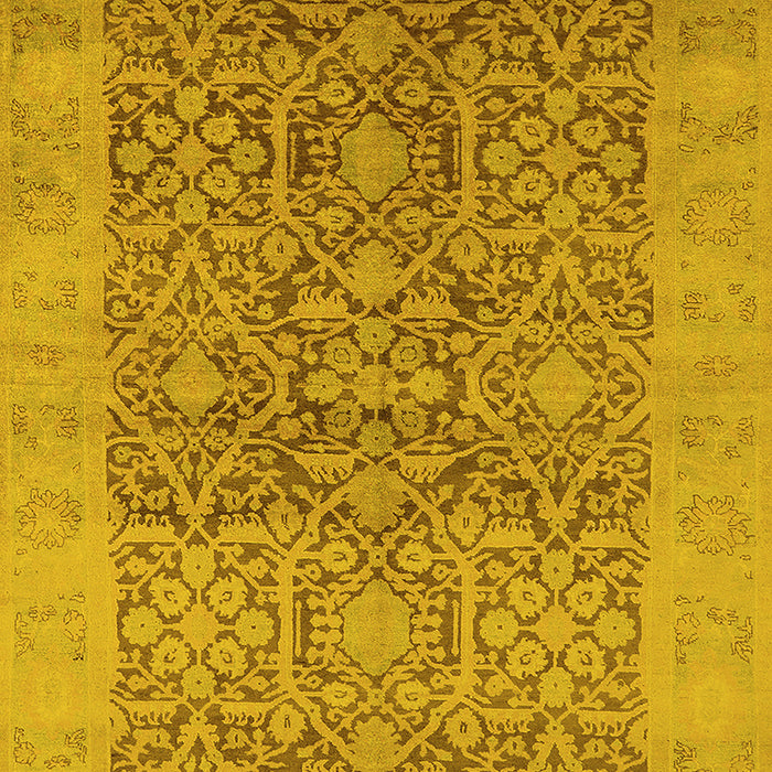 Machine Washable Oriental Yellow Traditional Rug, wshurb877yw