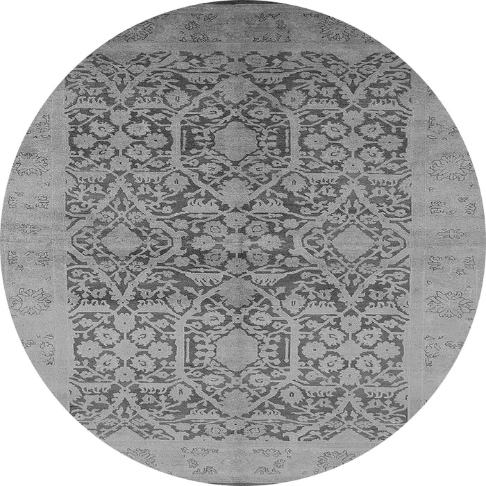 Round Machine Washable Oriental Gray Traditional Rug, wshurb877gry