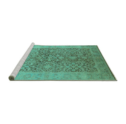 Sideview of Machine Washable Oriental Turquoise Traditional Area Rugs, wshurb877turq