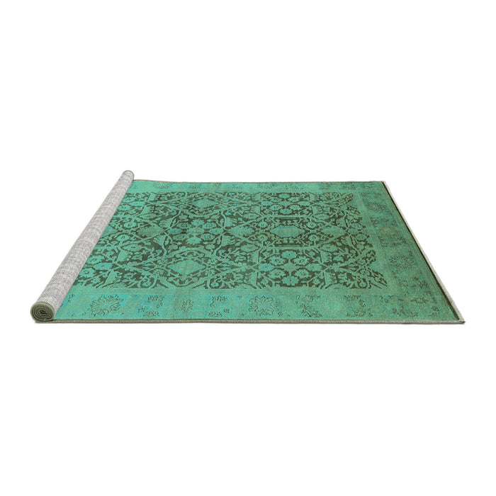 Sideview of Machine Washable Oriental Turquoise Traditional Area Rugs, wshurb877turq