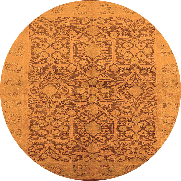 Round Oriental Orange Traditional Rug, urb877org