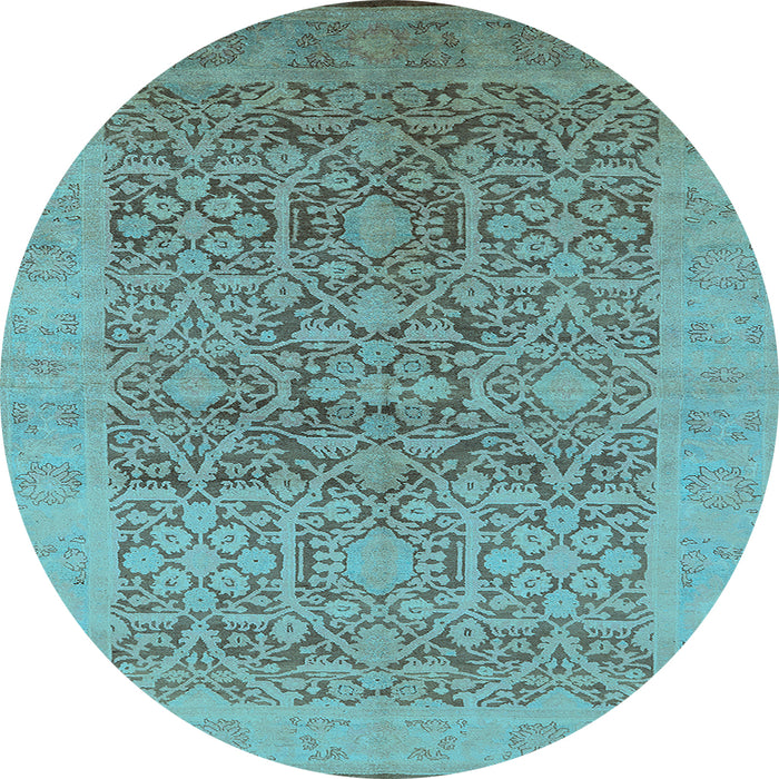 Round Machine Washable Oriental Light Blue Traditional Rug, wshurb877lblu