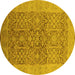 Round Machine Washable Oriental Yellow Traditional Rug, wshurb877yw