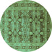 Round Machine Washable Oriental Turquoise Industrial Area Rugs, wshurb878turq