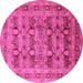 Round Machine Washable Oriental Pink Industrial Rug, wshurb878pnk