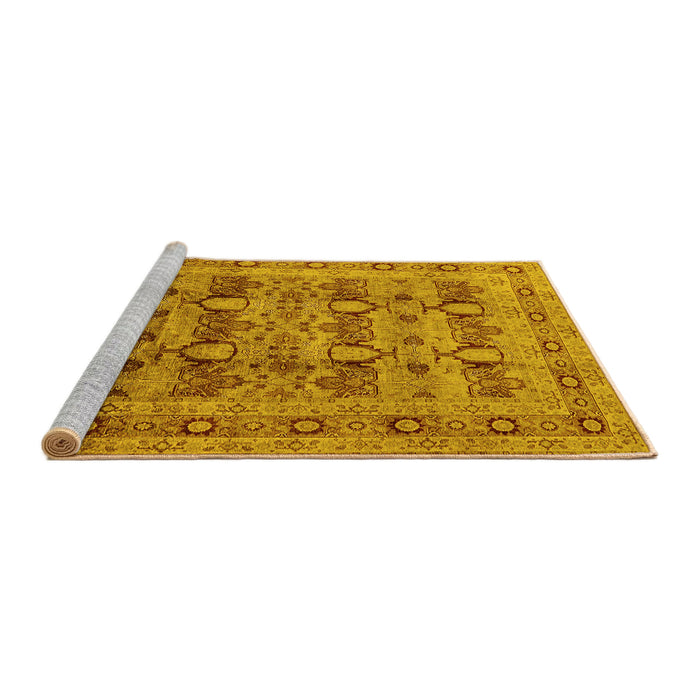 Sideview of Machine Washable Oriental Yellow Industrial Rug, wshurb878yw