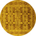 Round Oriental Yellow Industrial Rug, urb878yw