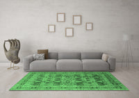 Machine Washable Oriental Emerald Green Industrial Rug, wshurb878emgrn