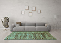 Machine Washable Oriental Light Blue Industrial Rug in a Living Room, wshurb878lblu