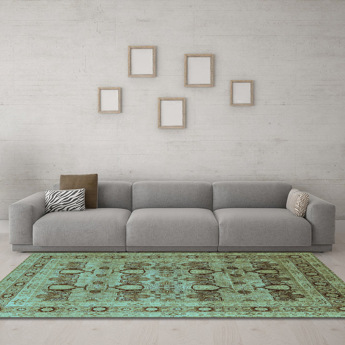Machine Washable Oriental Light Blue Industrial Rug in a Living Room, wshurb878lblu