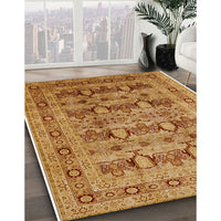 Mid-Century Modern Mahogany Brown Oriental Rug, urb878