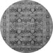 Round Machine Washable Oriental Gray Industrial Rug, wshurb878gry