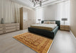 Mid-Century Modern Mahogany Brown Oriental Rug in a Bedroom, urb878