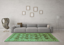 Machine Washable Oriental Turquoise Industrial Area Rugs in a Living Room,, wshurb878turq