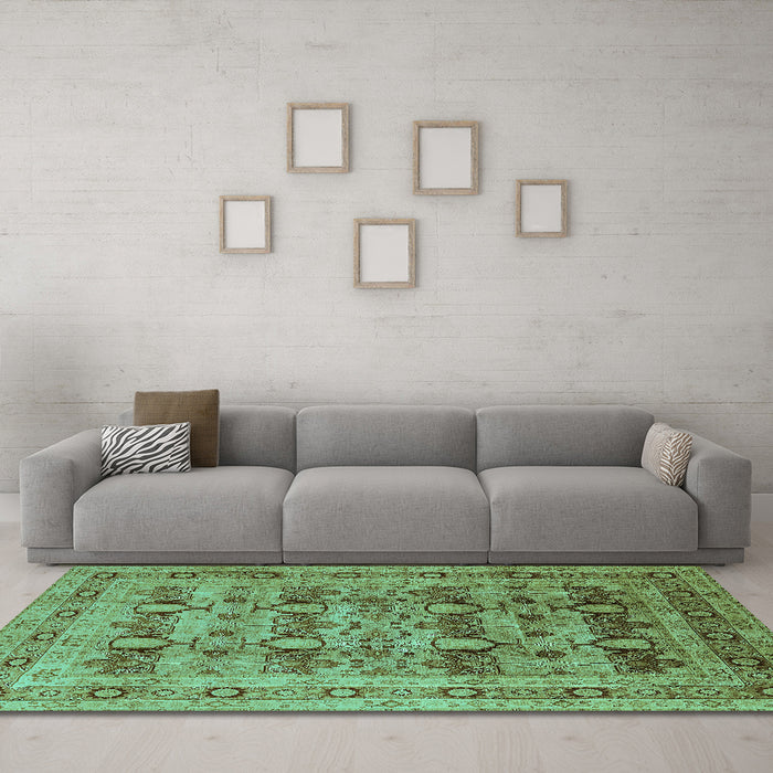 Machine Washable Oriental Turquoise Industrial Area Rugs in a Living Room,, wshurb878turq
