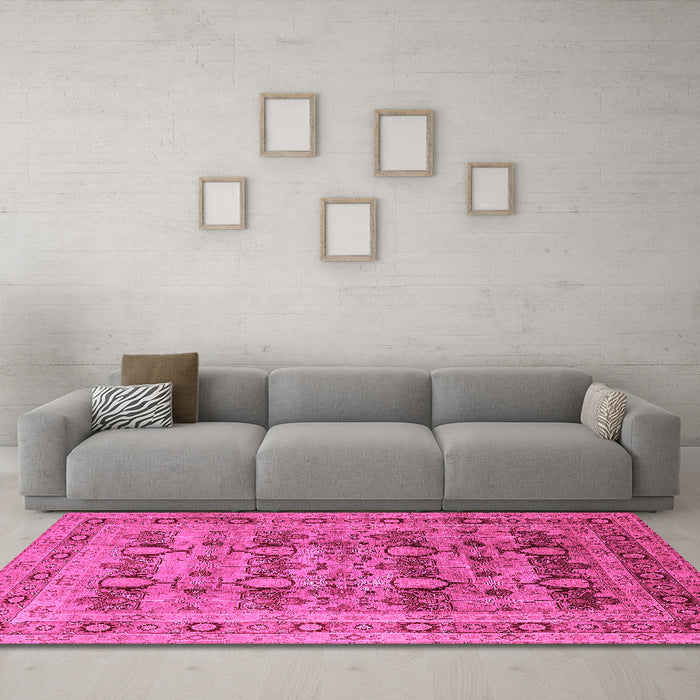 Machine Washable Oriental Pink Industrial Rug in a Living Room, wshurb878pnk