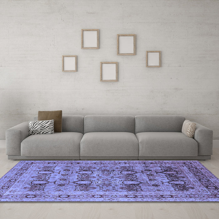 Machine Washable Oriental Blue Industrial Rug in a Living Room, wshurb878blu