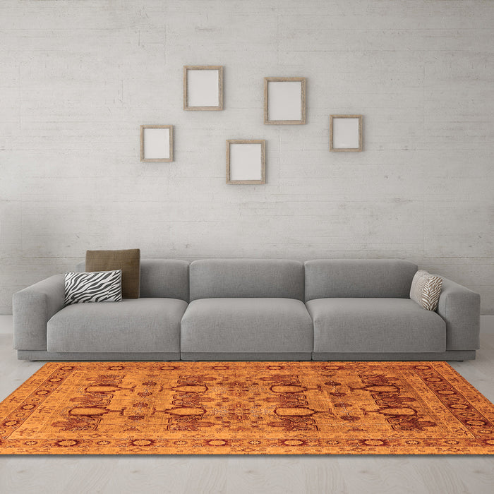 Machine Washable Oriental Orange Industrial Area Rugs in a Living Room, wshurb878org