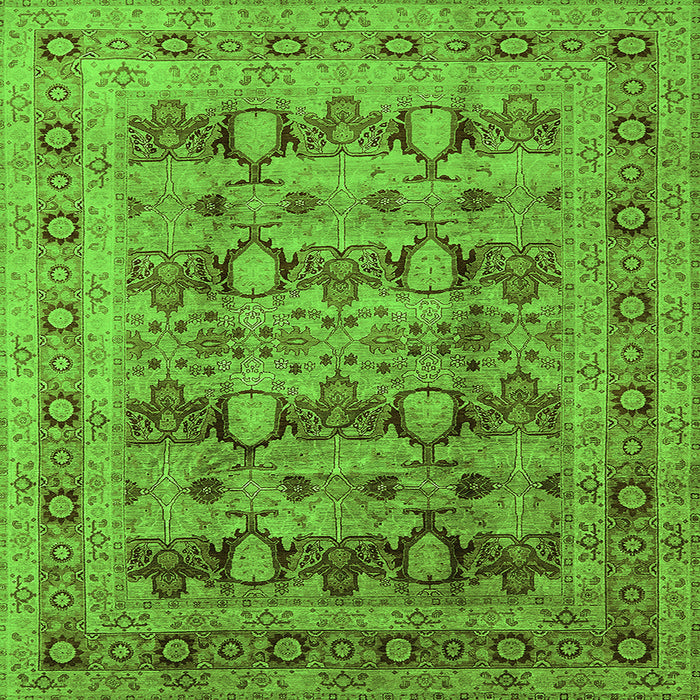 Square Machine Washable Oriental Green Industrial Area Rugs, wshurb878grn