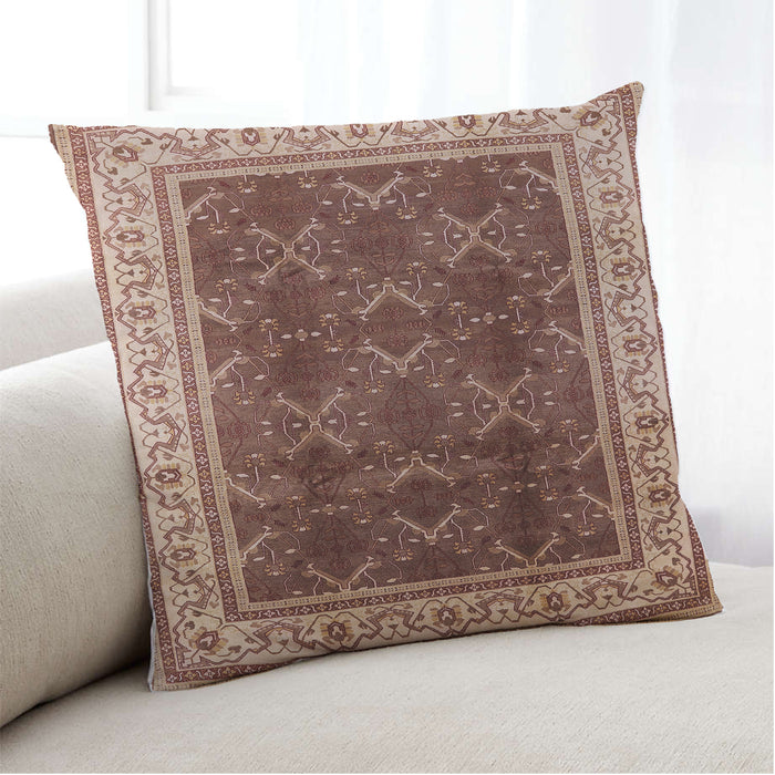 Lifestyle Image of Mid-Century Modern Urban Square Saffron Red Throw Pillow, 18 inch by 18 inch, pwurb879