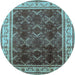 Round Machine Washable Oriental Light Blue Traditional Rug, wshurb879lblu