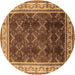 Round Oriental Brown Traditional Rug, urb879brn