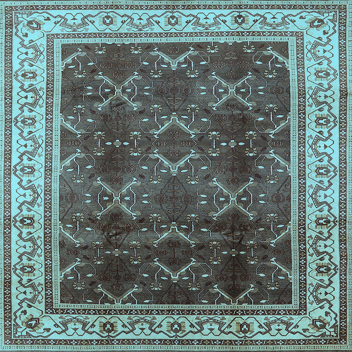 Square Machine Washable Oriental Light Blue Traditional Rug, wshurb879lblu