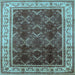 Square Machine Washable Oriental Light Blue Traditional Rug, wshurb879lblu