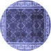 Round Machine Washable Oriental Blue Traditional Rug, wshurb879blu