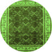 Round Machine Washable Oriental Green Traditional Area Rugs, wshurb879grn