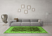 Machine Washable Oriental Green Traditional Area Rugs in a Living Room,, wshurb879grn