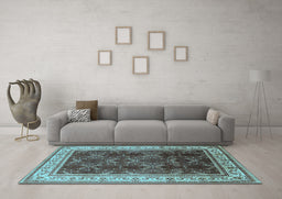 Machine Washable Oriental Light Blue Traditional Rug in a Living Room, wshurb879lblu