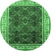 Round Machine Washable Oriental Emerald Green Traditional Area Rugs, wshurb879emgrn