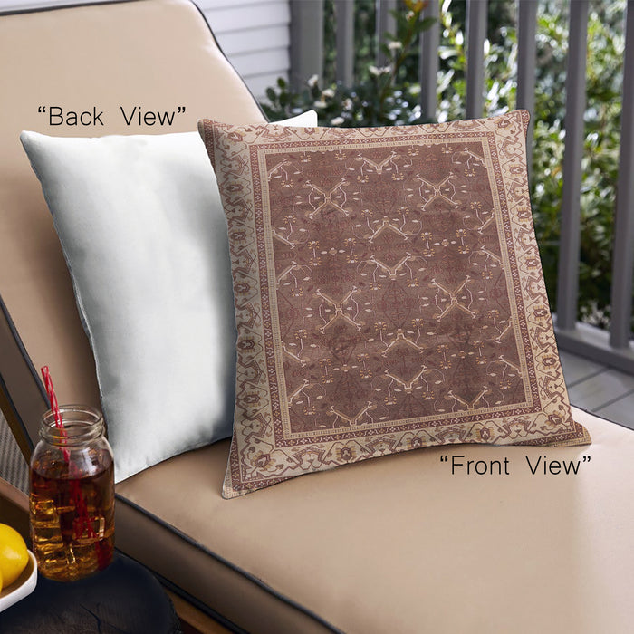 Front View of Mid-Century Modern Urban Square Saffron Red Throw Pillow, 18 inch by 18 inch, pwurb879