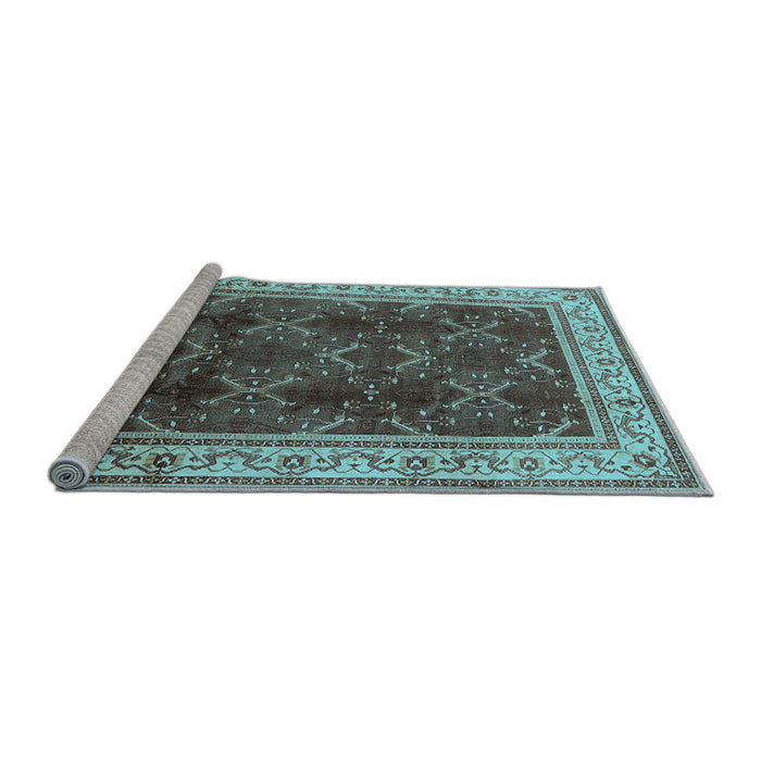 Sideview of Machine Washable Oriental Light Blue Traditional Rug, wshurb879lblu