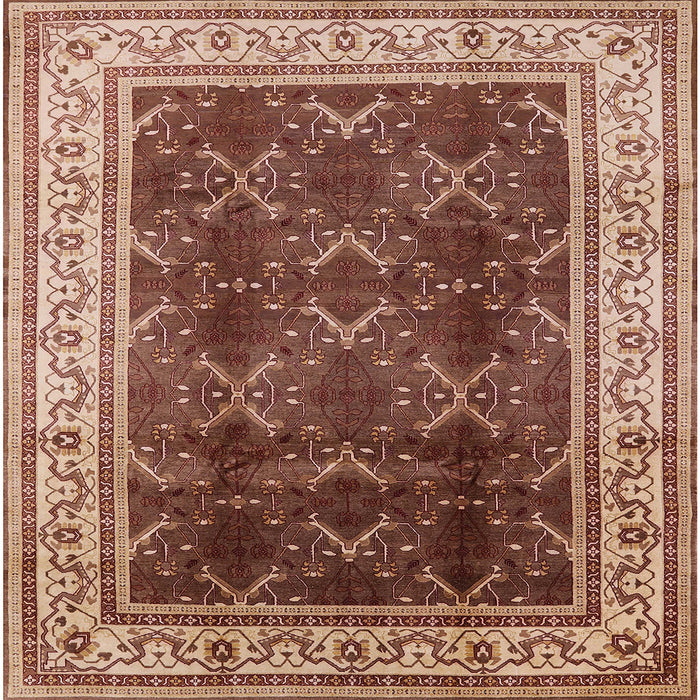 Square Mid-Century Modern Saffron Red Oriental Rug, urb879
