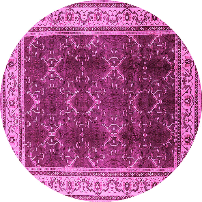 Round Machine Washable Oriental Pink Traditional Rug, wshurb879pnk