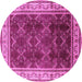 Round Machine Washable Oriental Pink Traditional Rug, wshurb879pnk