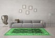 Machine Washable Oriental Emerald Green Traditional Area Rugs in a Living Room,, wshurb879emgrn