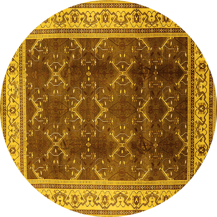 Round Oriental Yellow Traditional Rug, urb879yw