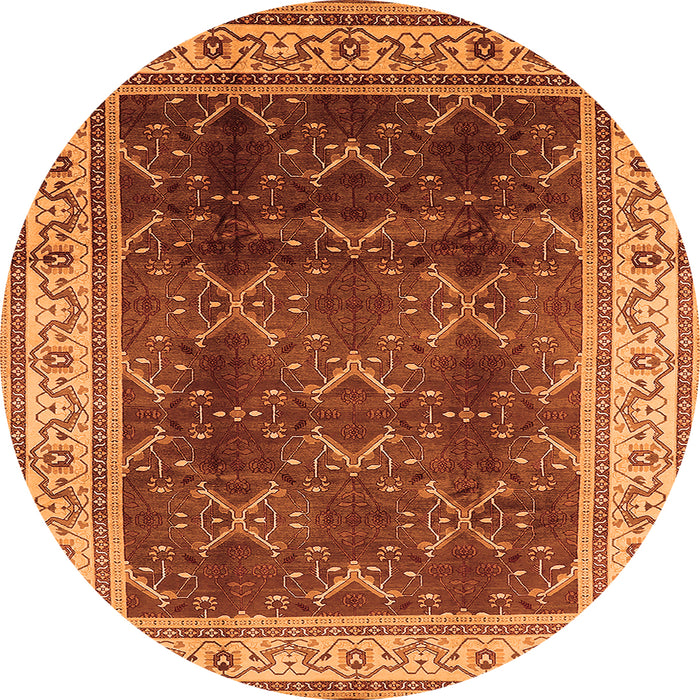 Round Machine Washable Oriental Orange Traditional Area Rugs, wshurb879org