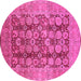 Round Machine Washable Oriental Pink Traditional Rug, wshurb880pnk