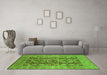 Machine Washable Oriental Green Traditional Area Rugs in a Living Room,, wshurb880grn