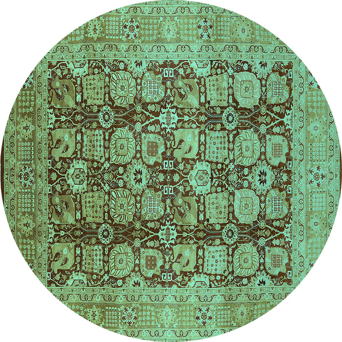 Round Machine Washable Oriental Turquoise Traditional Area Rugs, wshurb880turq