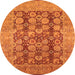 Round Machine Washable Oriental Orange Traditional Area Rugs, wshurb880org