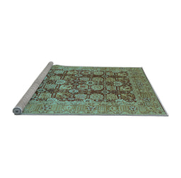Sideview of Machine Washable Oriental Light Blue Traditional Rug, wshurb880lblu