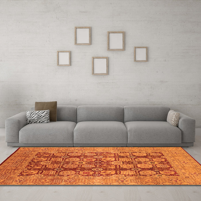 Machine Washable Oriental Orange Traditional Area Rugs in a Living Room, wshurb880org